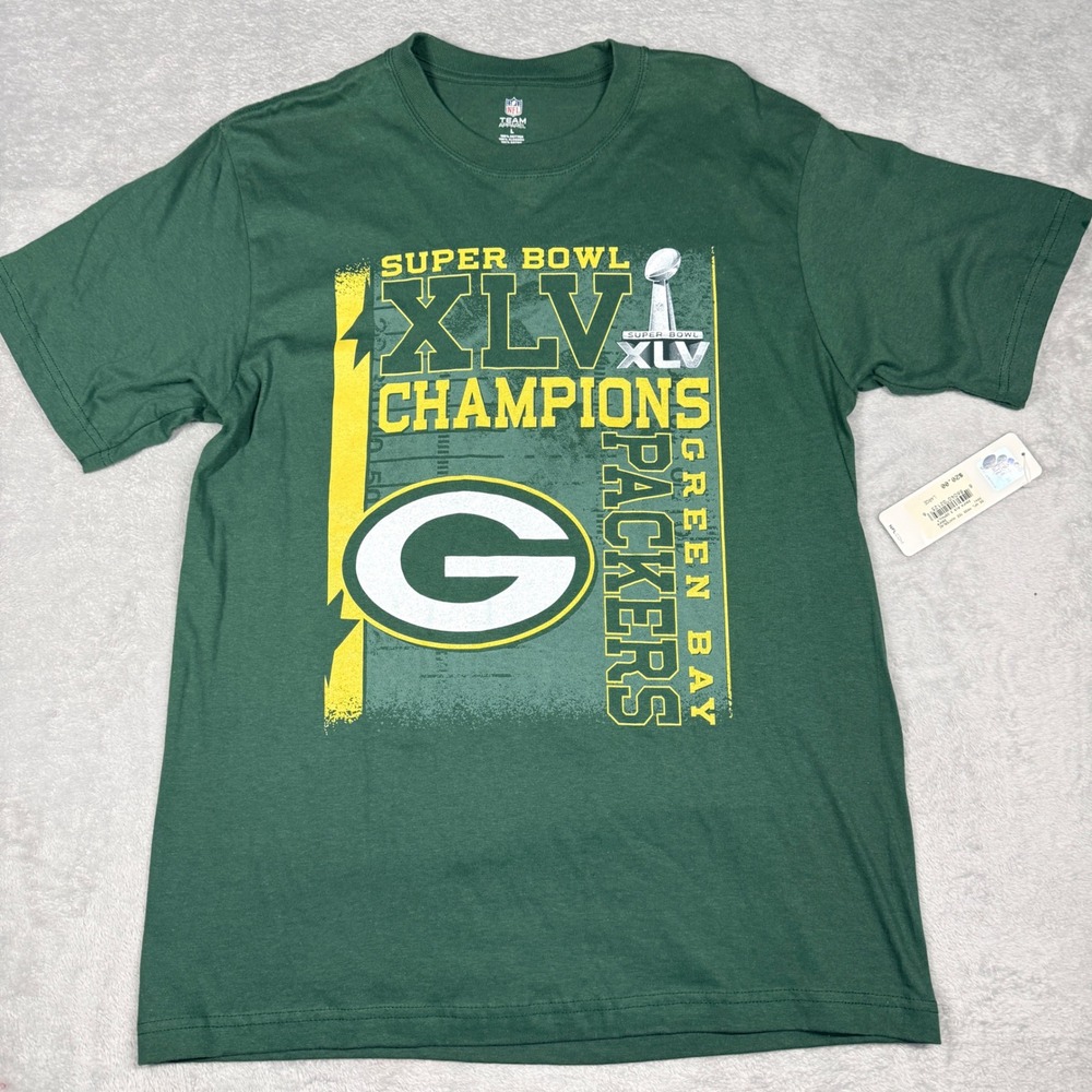 NFL Green Bay Packers T-Shirt Mens Large Green Super Bowl XLV Champions Roster
